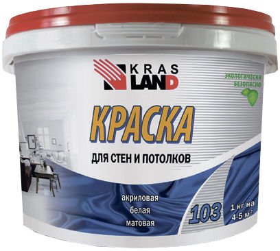 Краска водоэмульсионная Krasland-103 для потолков и стен  3 кг