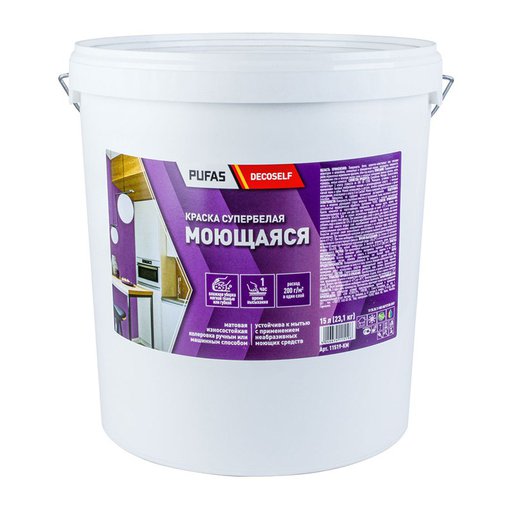 Краска водоэмульсионная Decoself моющаяся белая 15 л = 21,5 кг