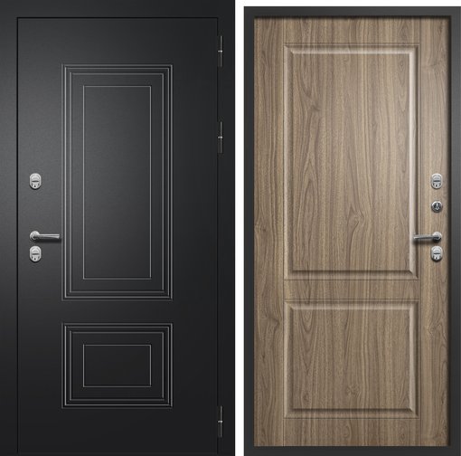Дверь входная FLYDOORS Шторм ТЕРМО Букле Черный  Орех Пекан медовый 960 левая